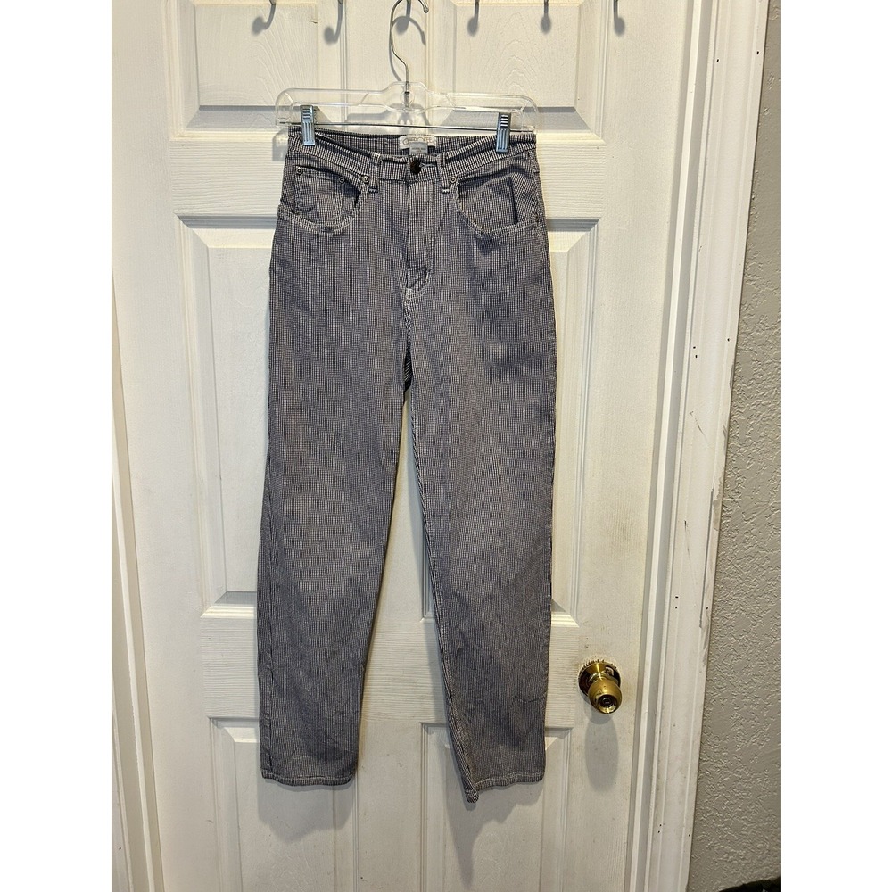Cherokee Vintage 90s Gingham High Rise Tapered Leg Pants Navy White 6P Stretch